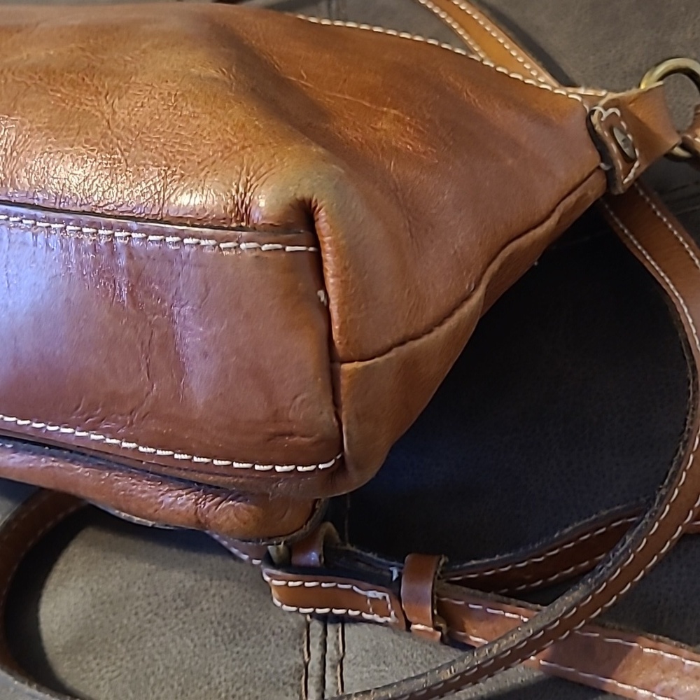 Patricia Nash Avelino Smooth Italian Leather Cognac Crossbody Handbag Purse - Picture 6 of 16